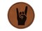 Sign of the Horns Rock and Roll Hand Gesture Round Iron-On Engraved Faux Leather Patch Applique - 2.5"
